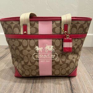 Coach Tan and Pink Signature Tote